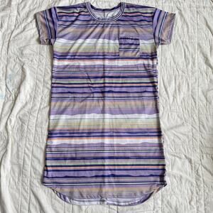 Purple striped short sleeve midi dress columbia sportswear girls sz 14/16 summer
